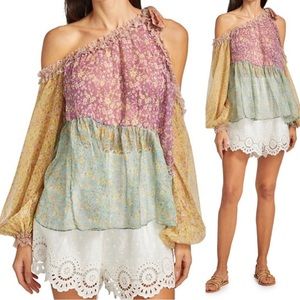 Zimmermann Carnaby floral silk one-sleeve blouse